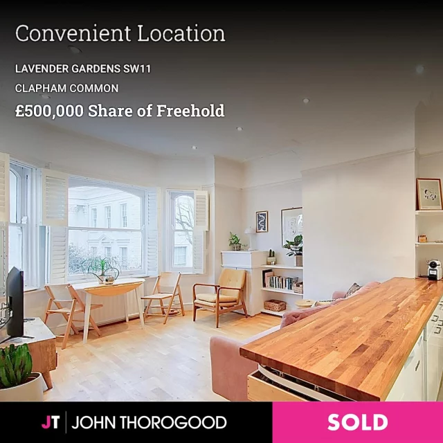 Sold! 

Our charming two-bed flat on Lavender Gardens, next to Clapham Common, has exchanged! 
This first floor Victorian flat has a large open-plan reception, one large double bedroom plus a single bedroom, an ultra-convenient location & is an ideal purchase for a first-time buyer.

We have buyers looking for similar properties so please do book a free valuation if you are considering selling your flat between or around the commons! Call 020 72287474. 

#johnthorogood #sold #thoroughlygoodestateagents #independentestateagent #flatforsale #londonproperty #swlondon #northcoteroad #claphamcommon #claphamjunction #lavenderhill